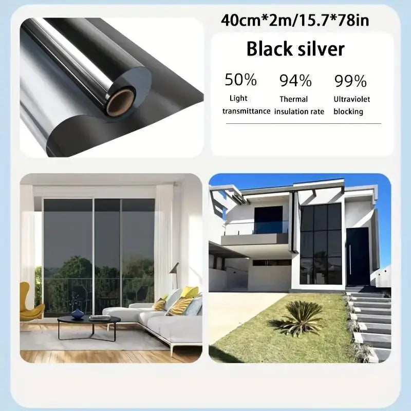One-Way Mirror Window Film — Anti-Peeping Privacy & UV Sunshade Film for Balcony, Office & Home Glass