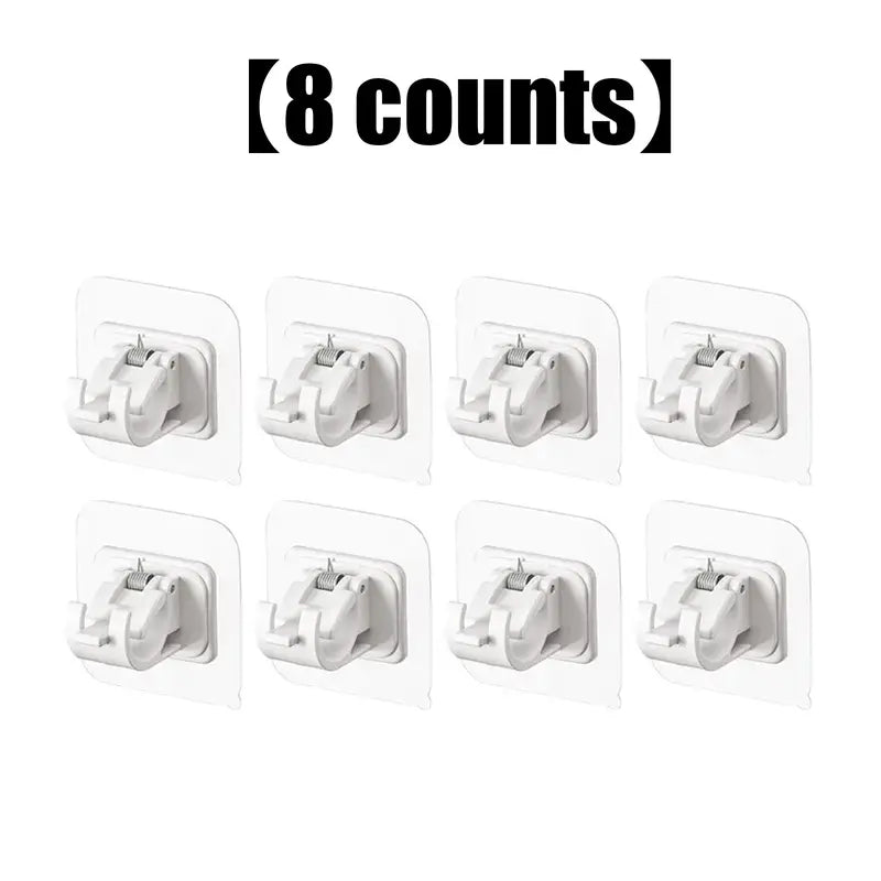 8PCS Curtain Rod Brackets with Clips, Transparent Drapery Hooks, Adjustable Rod Holder, Multipurpose Wall Mount for Living Room, Bathroom, Kitchen, Bedroom