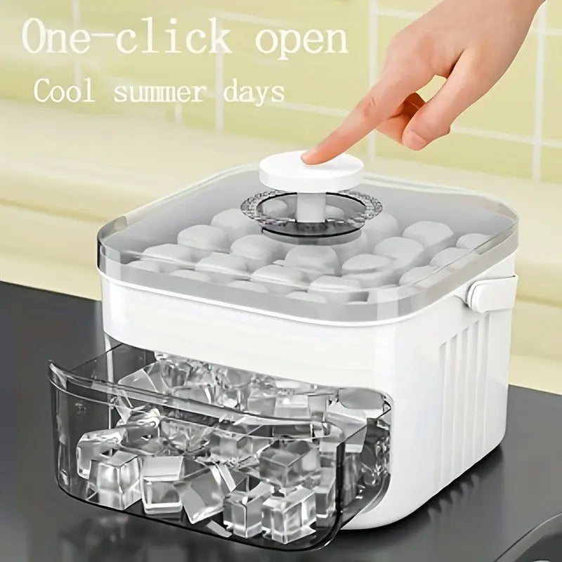 Press Type Ice Cube Mold, Large Capacity Ice Storage Box with Lid, Multi-Layer Ice Tray Container, Integrated Ice Making for Home