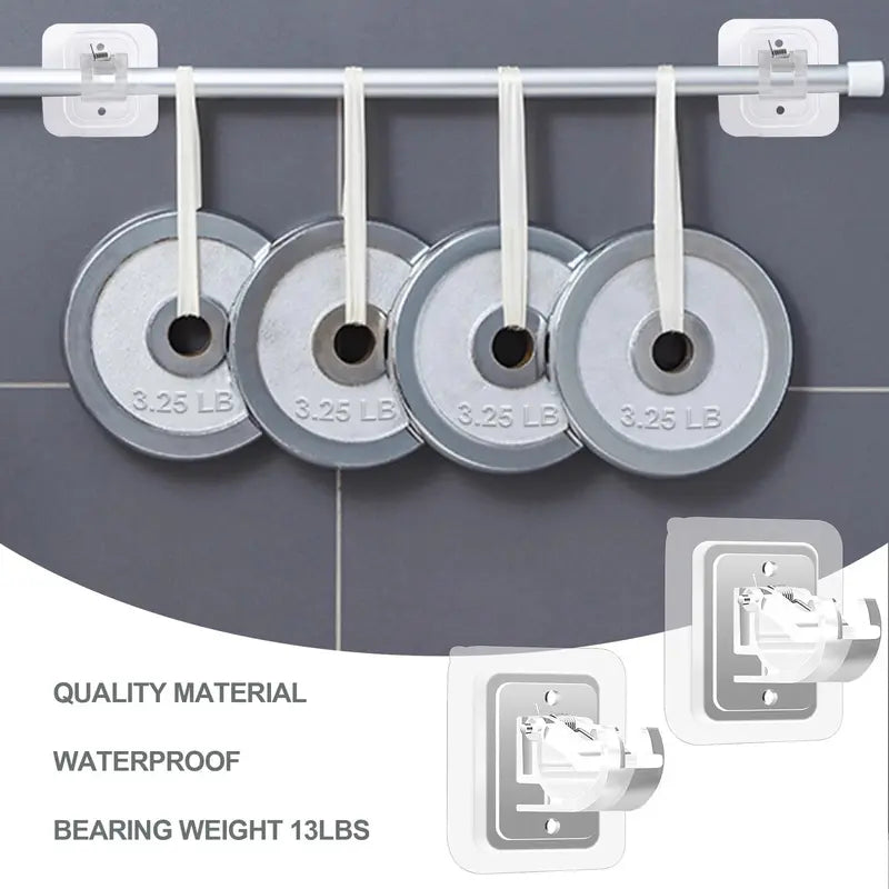 8PCS Curtain Rod Brackets with Clips, Transparent Drapery Hooks, Adjustable Rod Holder, Multipurpose Wall Mount for Living Room, Bathroom, Kitchen, Bedroom