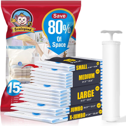 BoxLegend Vacuum Storage Bags with Electric Pump 26 Combo  Thickened Vacuum Seal Bags for Clothing Space Saving for Coat Quilt Blanket Pillow Comforters