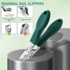 Eagle Beak Beveled Nail Clippers 3Pcs – Wide Jaw Opening Anti-Splash, 25° Slanted Blade, Long Handle | Thick Nails, Seniors & Ingrown Nail Care (Green)