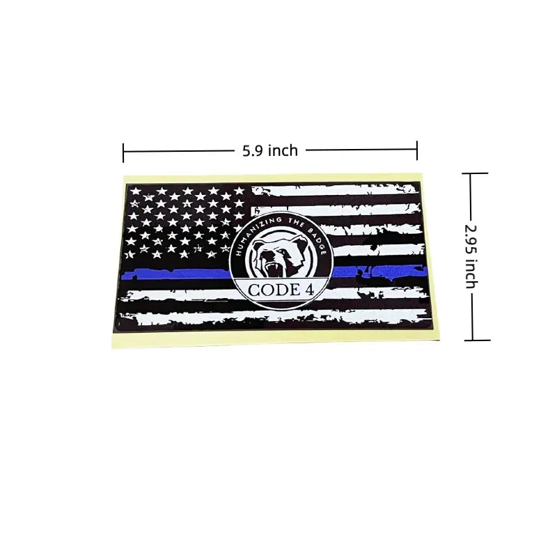 Thin Blue Line Code 4 Sticker - Show Police Support! Waterproof 3D Decal for Car, Laptop, Helmet | Back the Blue Cop Gift