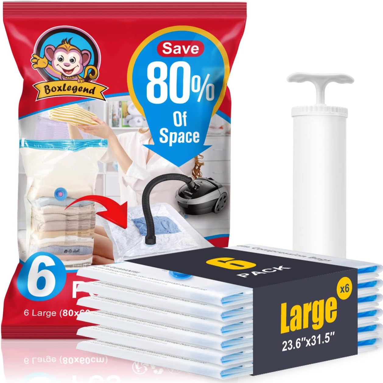 BoxLegend Vacuum Storage Bags with Electric Pump 26 Combo  Thickened Vacuum Seal Bags for Clothing Space Saving for Coat Quilt Blanket Pillow Comforters
