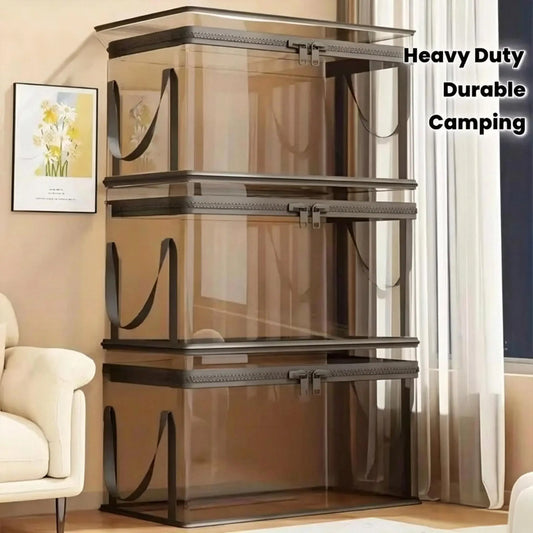 Large Clear Plastic Storage Box with Zipper Lid – Heavy-Duty Organizer for Home, Camping & Moving. Length: 12.47 ft Width: 7.87 ft Height: 10.50 ft