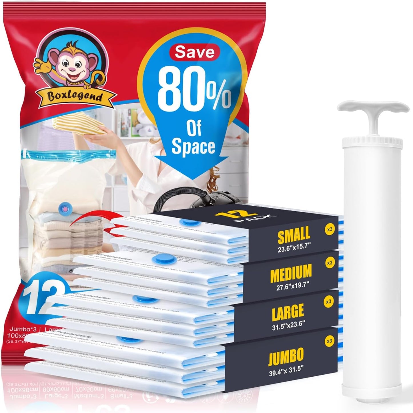 BoxLegend Vacuum Storage Bags with Electric Pump 26 Combo  Thickened Vacuum Seal Bags for Clothing Space Saving for Coat Quilt Blanket Pillow Comforters