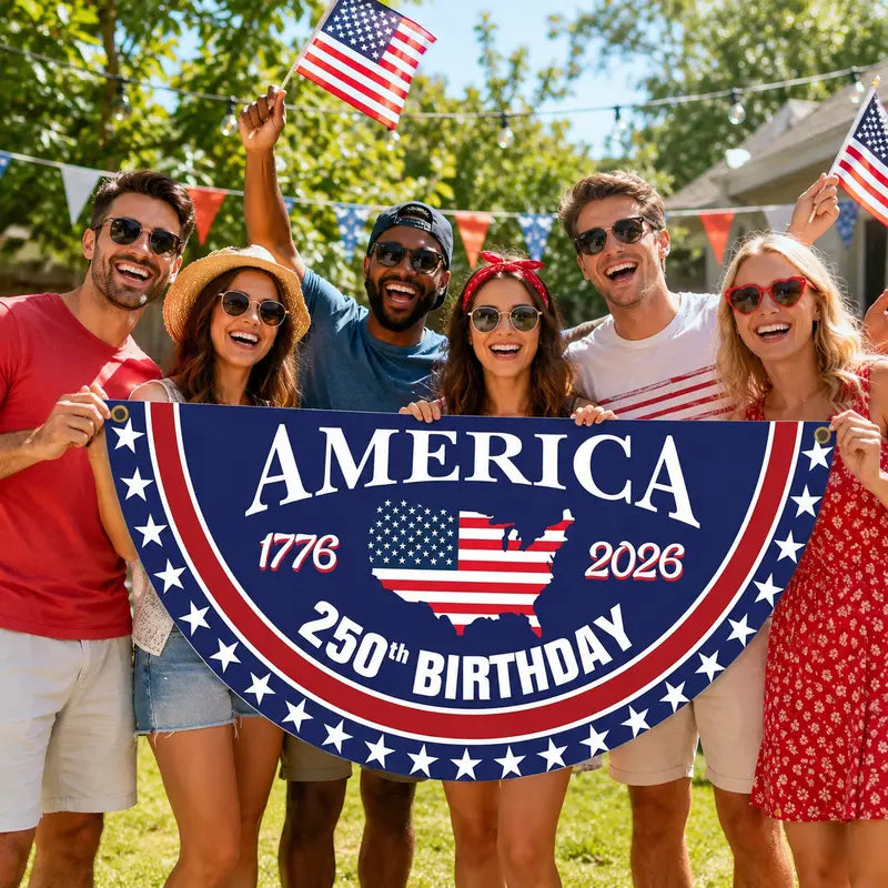 America 250th Birthday Bunting Flag – 1776-2026 USA Patriotic Half Circle Banner