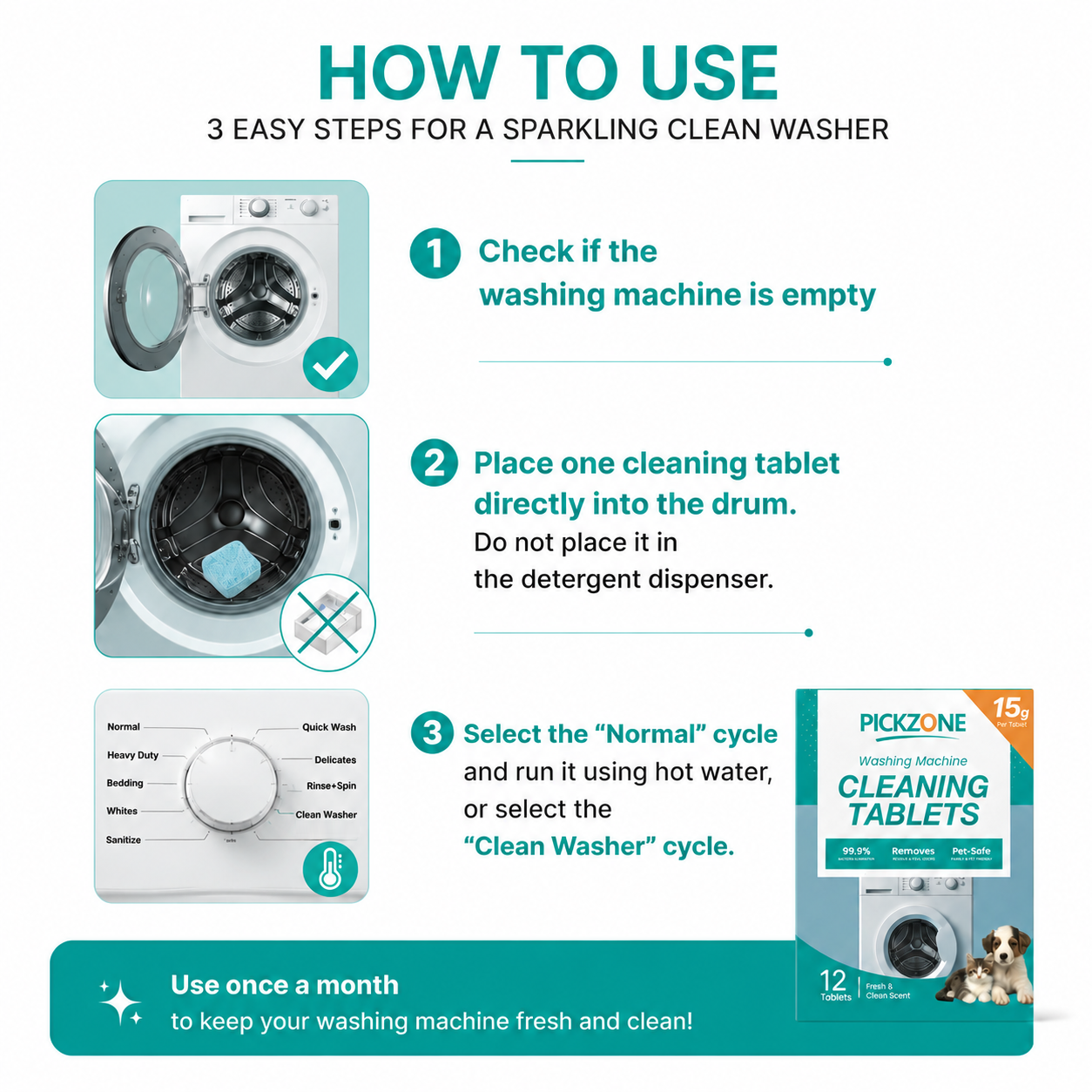 PICKZONE Washing Machine Cleaner Tablets, 12 Pack