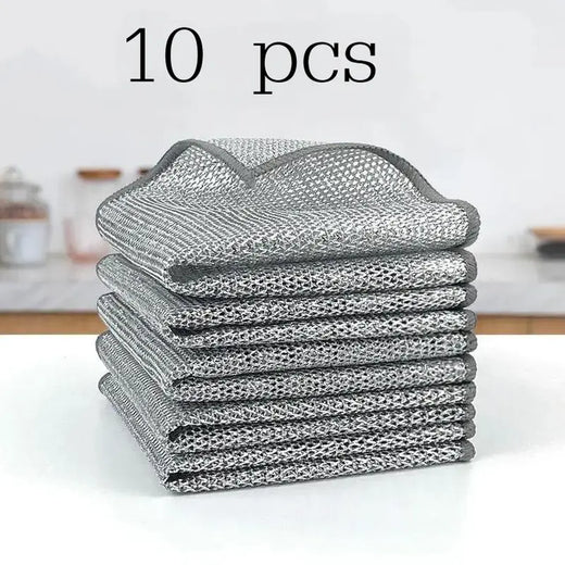 10 Counts Dishwashing Rags — Double Side Multipurpose Non-Scratch Wire Dishcloths, Reusable Cleaning Cloths for Kitchen, Sinks & Pans
