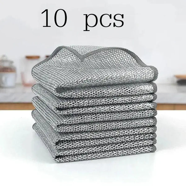 10 Counts Dishwashing Rags — Double Side Multipurpose Non-Scratch Wire Dishcloths, Reusable Cleaning Cloths for Kitchen, Sinks & Pans