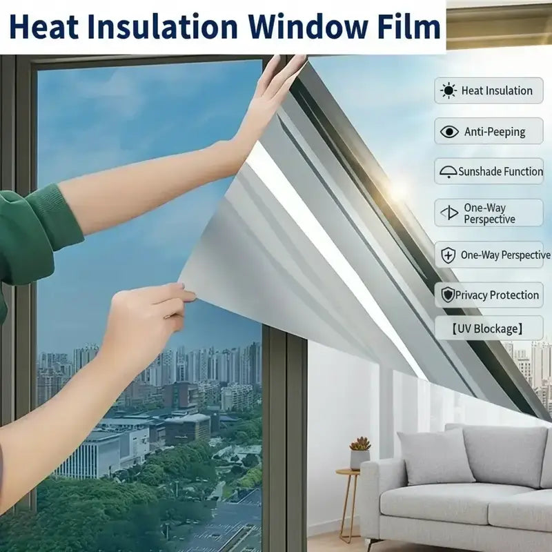 One-Way Mirror Window Film — Anti-Peeping Privacy & UV Sunshade Film for Balcony, Office & Home Glass