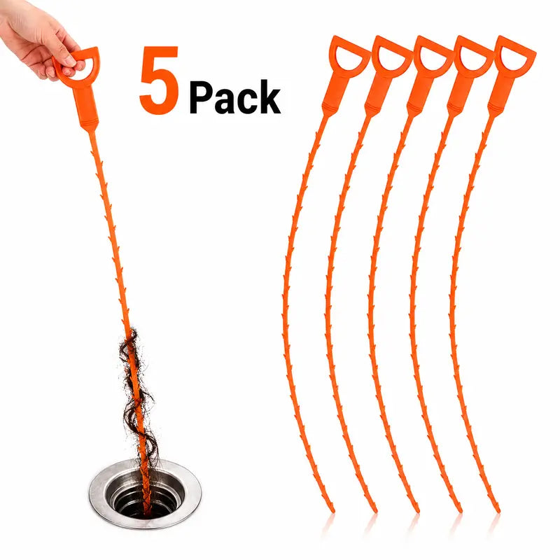 Drain Snake Hair Clog Remover – 5 Pack, 20-Inch Flexible Drain Cleaner Tool