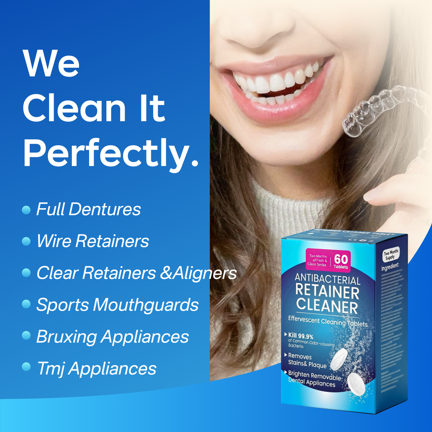 PICKZONE Retainer Cleaner Tablets, 60 Pack