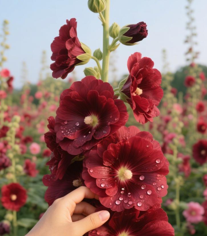 [Germinate or Refund Promise] 500pcs Double Hollyhock 'Radiant Rose' Mixed Color Seeds, Non-GMO Heirloom Hardy Biennial Full Sun Plants, Colorful Blooms for Outdoor Garden Backdrops & Flower Pots, Attracts Pollinators Bees Butterflies Hummingbirds