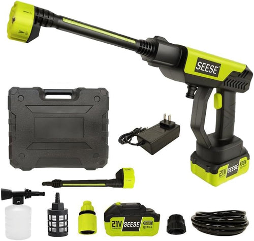 SEESE MT5S2P 无线高压清洗机 1450 PSI 便携式洗车机 家用花园清洗器 含电池充电器