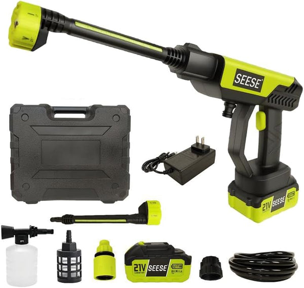 SEESE MT5S2P 无线高压清洗机 1450 PSI 便携式洗车机 家用花园清洗器 含电池充电器