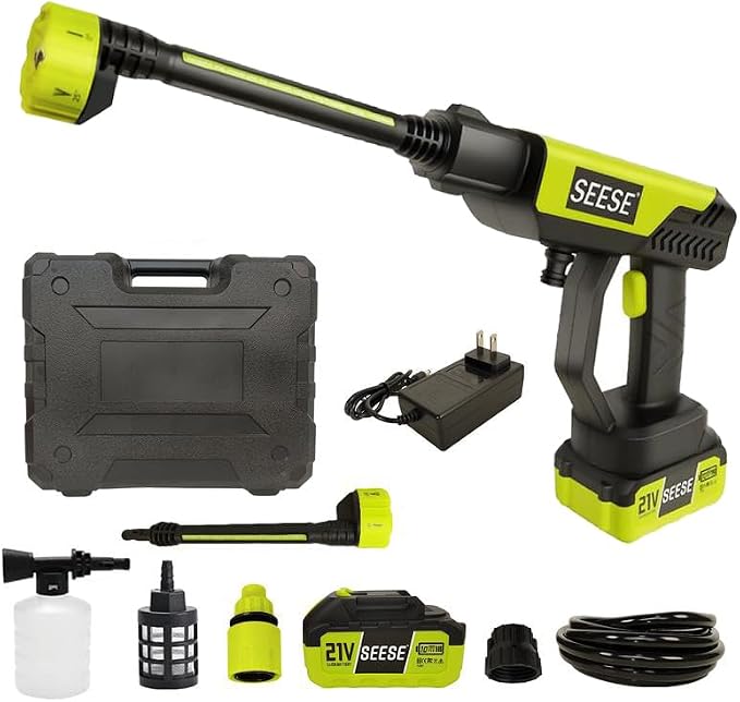 SEESE MT5S2P 无线高压清洗机 1450 PSI 便携式洗车机 家用花园清洗器 含电池充电器