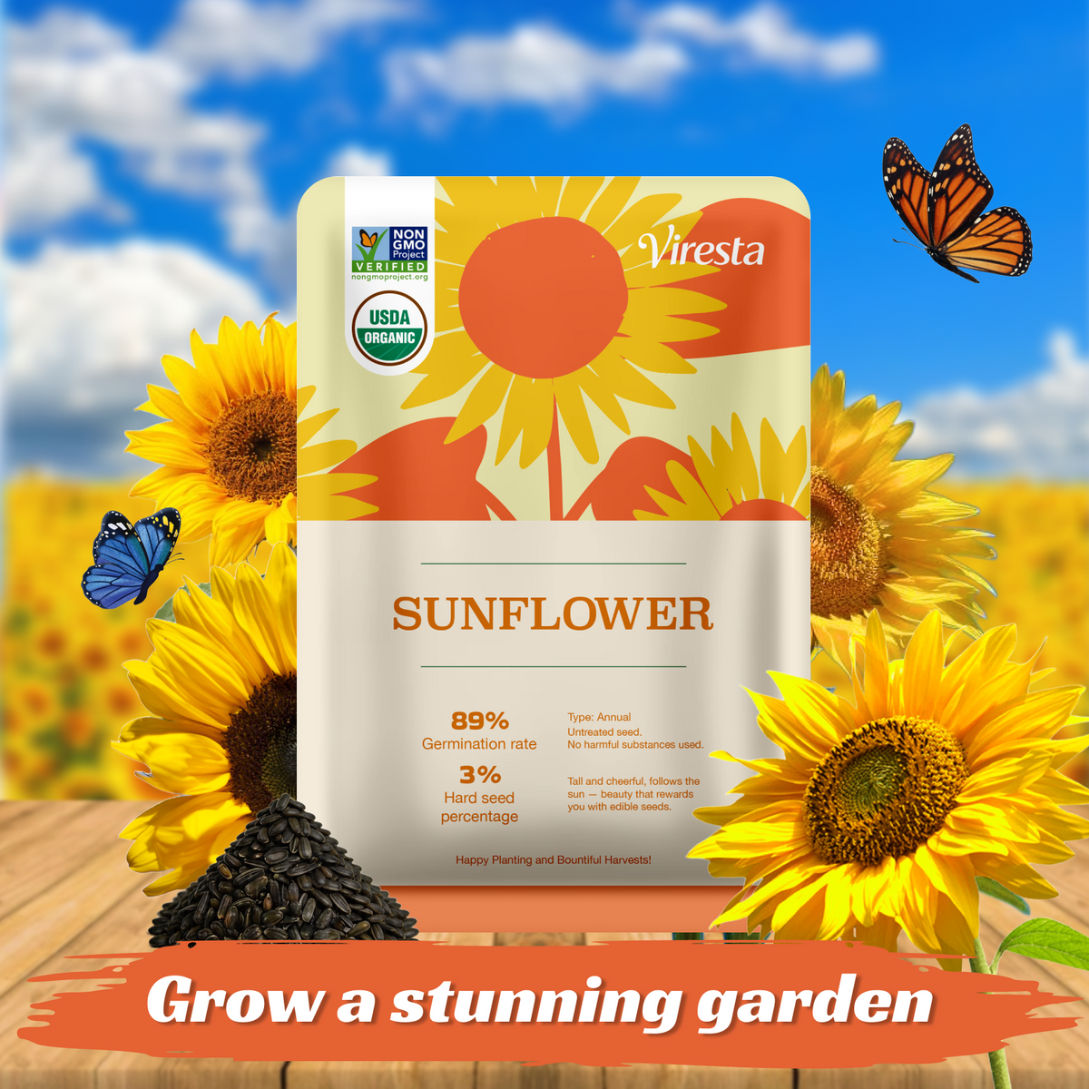 Sunflower Seeds for Planting | Heirloom Seeds | High Germination, Open Pollinated Sunflower Seeds to Plant for Home Garden, Outdoors & Attracts Pollinators - Image 6