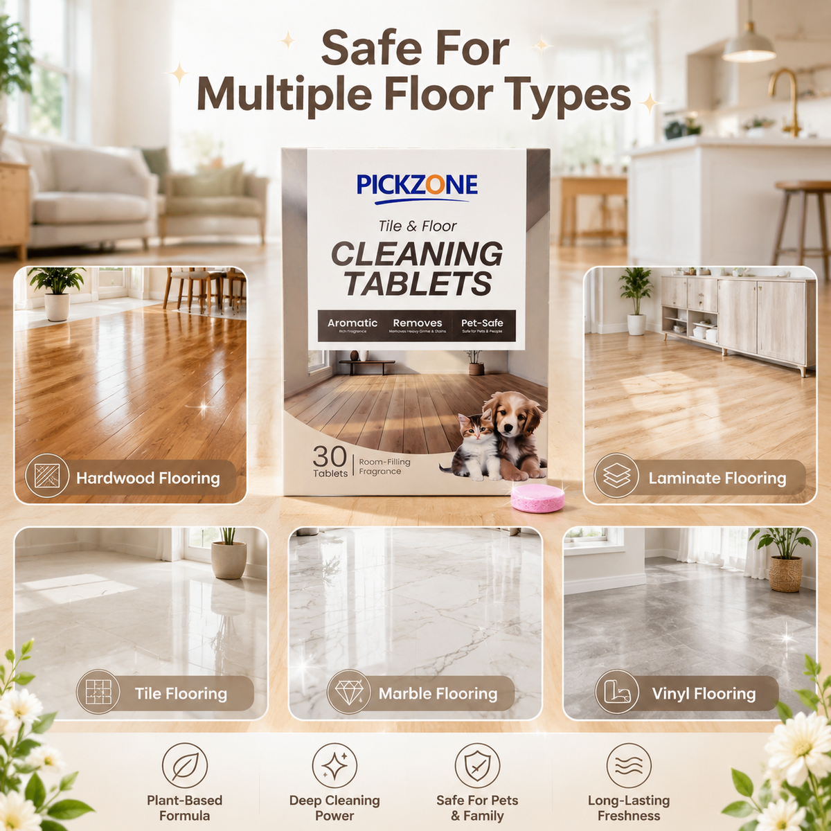 PICKZONE Tile & Floor Cleaning Tablets, 30 Count