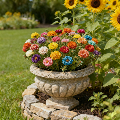 Moss Rose Flower Garden Seeds - Bulk Non-GMO Seed Blend Flowers, Large Blooms, Attracts Pollinators, Enhances Biodiversity, Easy-to-Grow Full Sun Outdoor Planting