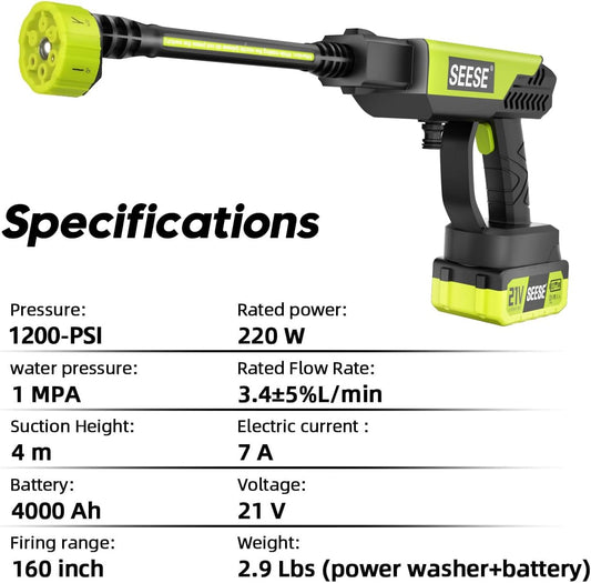 SEESE MT5S2P Portable Pressure Washer, 1450 PSI - Alternate view