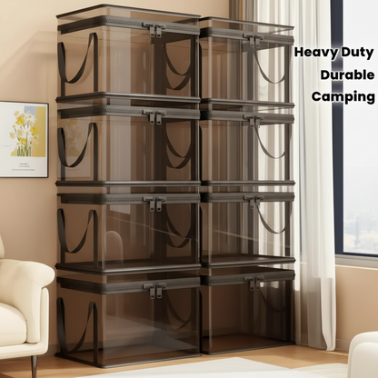 Large Clear Plastic Storage Box with Zipper Lid – Heavy-Duty Organizer for Home, Camping & Moving. Length: 12.47 ft Width: 7.87 ft Height: 10.50 ft