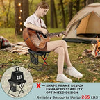 12" Portable Collapsible Stool - Folding Chair with Storage Pouch, Convertible Satchel for Hands-Free Carry & Supports 265Lbs, Ultralight for Hiking, Fishing, Camping, Festivals