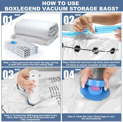 BoxLegend Vacuum Storage Bags with Electric Pump 26 Combo  Thickened Vacuum Seal Bags for Clothing Space Saving for Coat Quilt Blanket Pillow Comforters