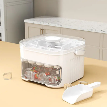 Press Type Ice Cube Mold, Large Capacity Ice Storage Box with Lid, Multi-Layer Ice Tray Container, Integrated Ice Making for Home