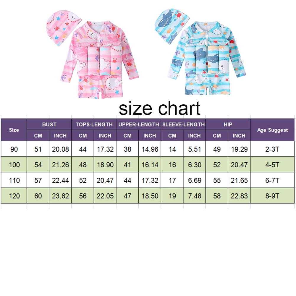 Child Girl Boy Short Sleeve One Piece Floation Swimsuit+Cap Buoyancy Swimwear, 2-6T