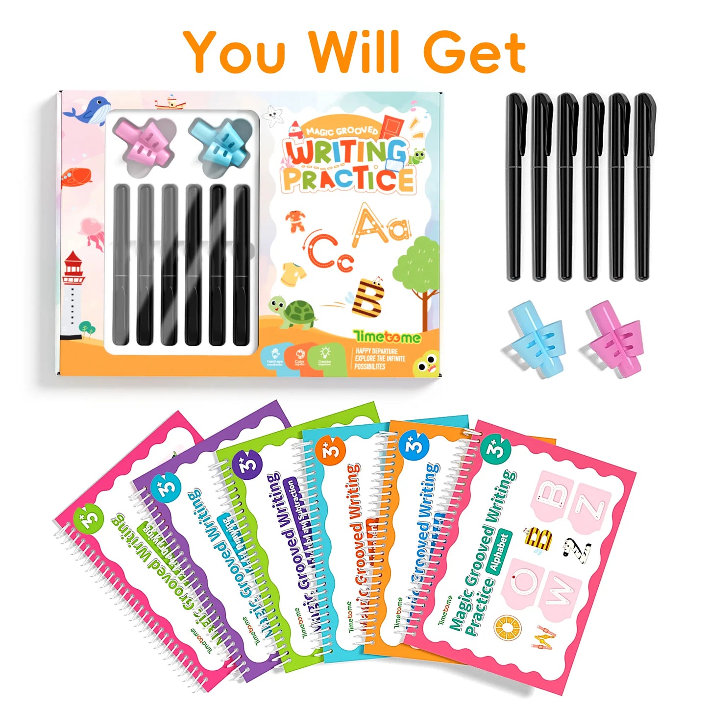 TIMETOME Reusable Grooved Handwriting Workbook for Kids – 6-Book Set
