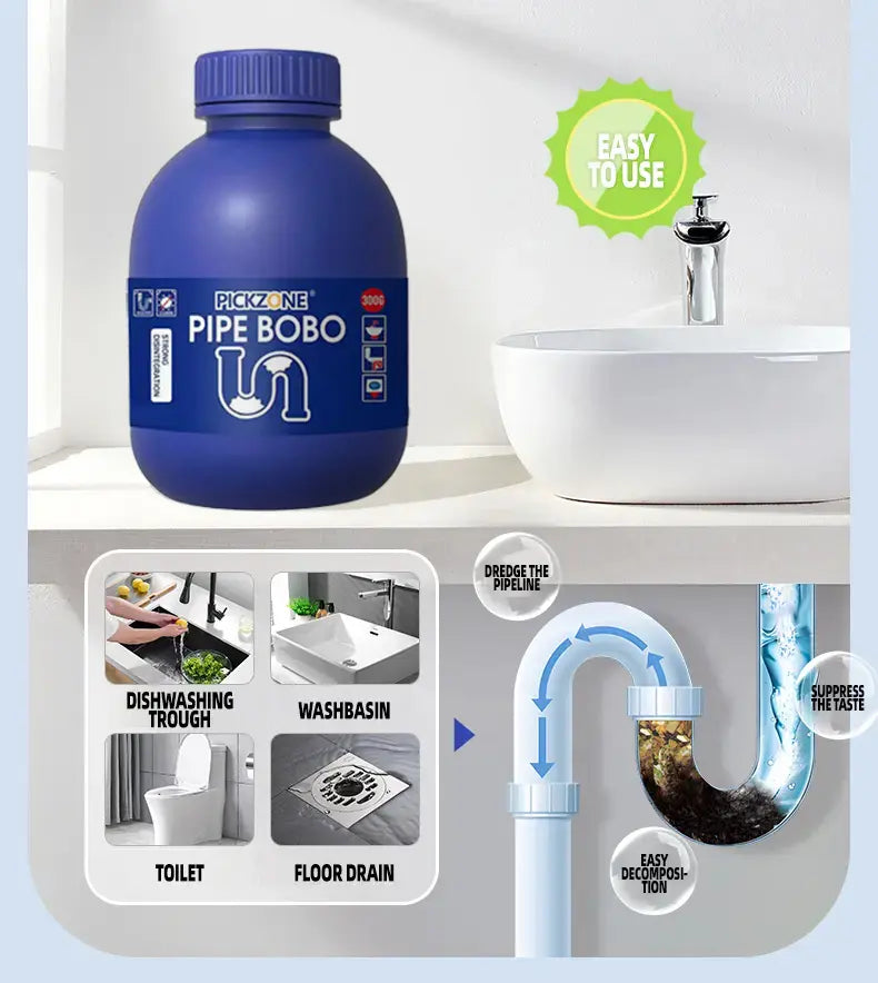 PICKZONE PIPE BOBO Drain Unclogger – Fast-Acting Pipeline Dredging Agent for Kitchen, Shower, Tub & Garbage Disposal | Safe for All Pipes