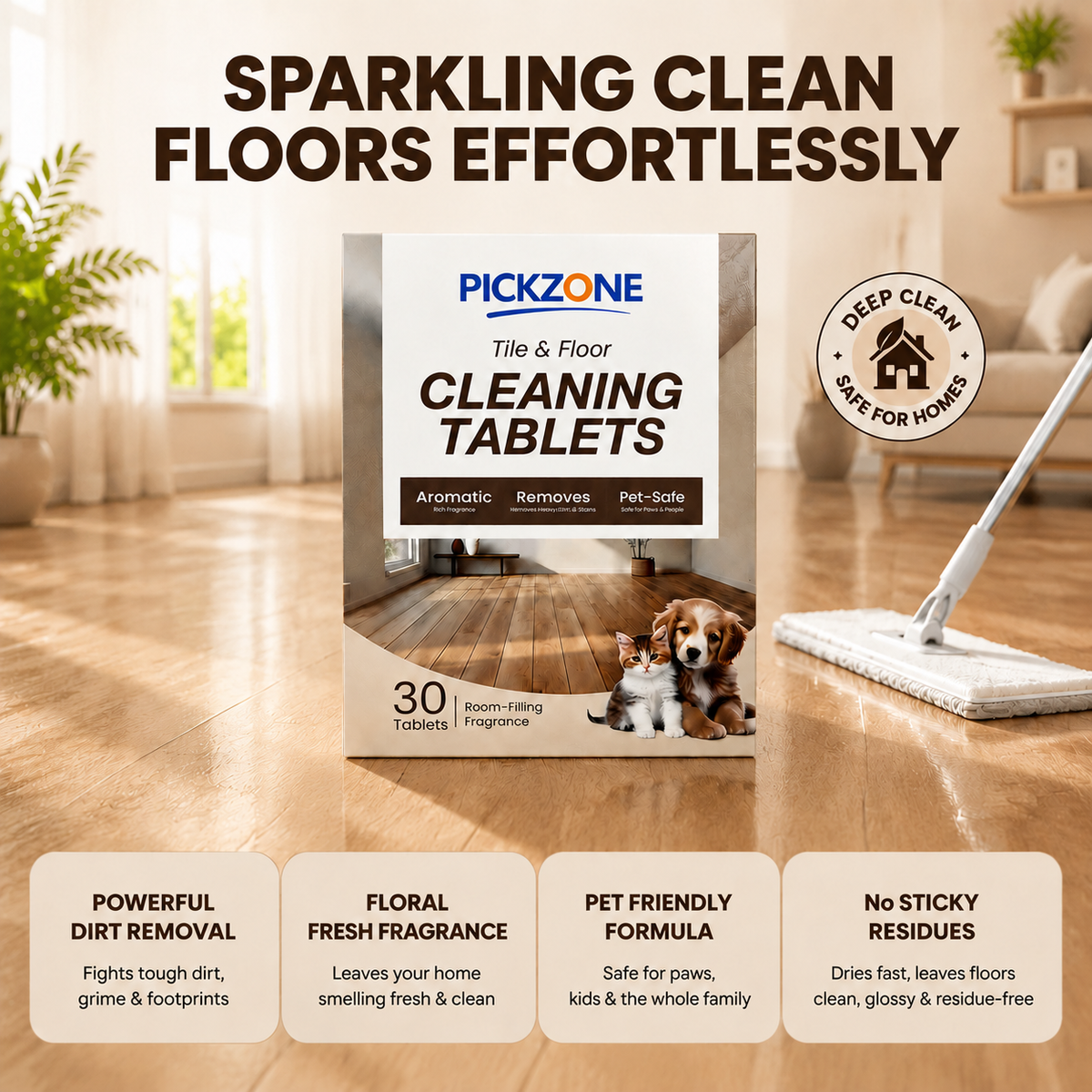 PICKZONE Tile & Floor Cleaning Tablets, 30 Count
