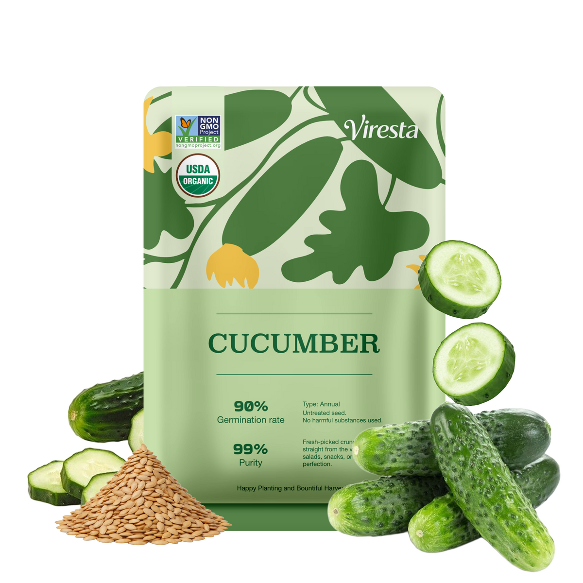 Organic Non-GMO Heirloom Mini Cucumber Vegetable Seeds (80+ Count) – 12 Inches Growth, for Home Garden Planting, Pickling & Salads