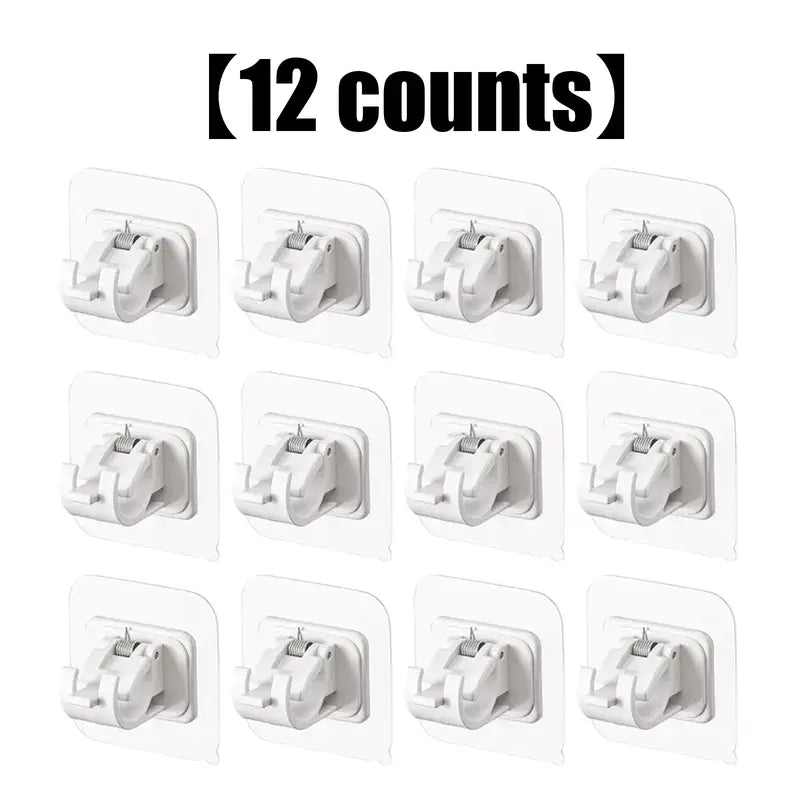 8PCS Curtain Rod Brackets with Clips, Transparent Drapery Hooks, Adjustable Rod Holder, Multipurpose Wall Mount for Living Room, Bathroom, Kitchen, Bedroom