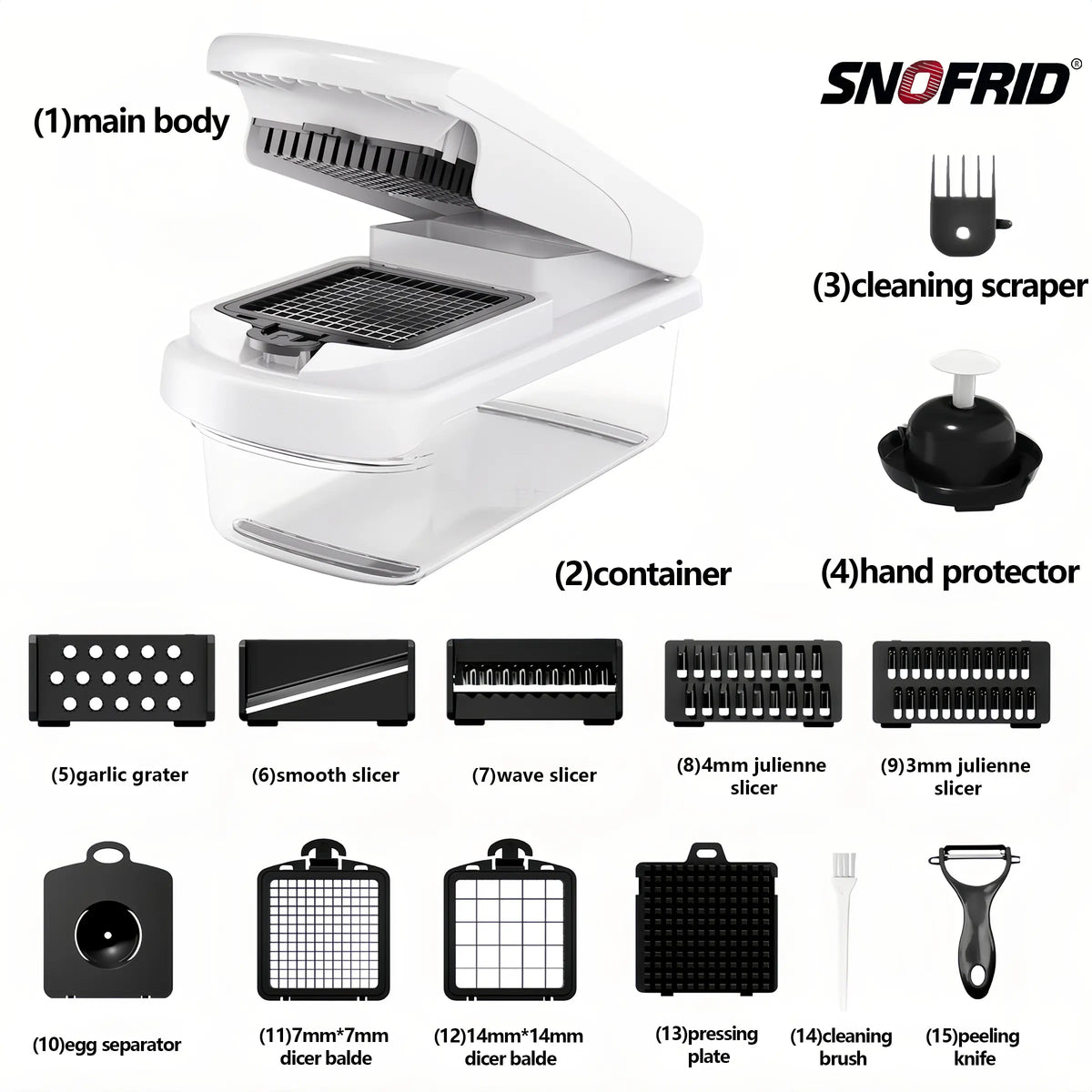 Snofrid 15-in-1 Vegetable Chopper with 8 Blades & Container