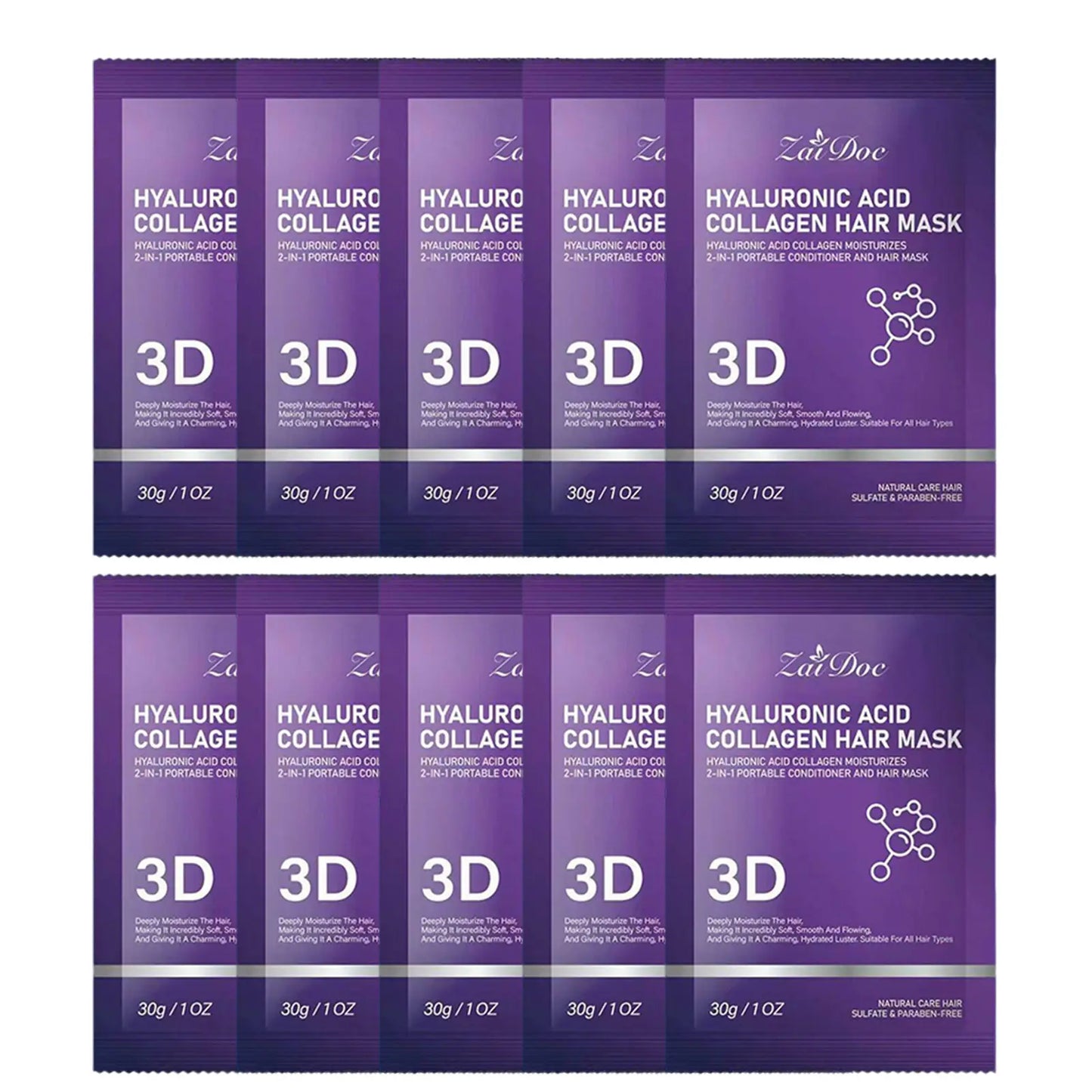 ZaiDoc 3D Hyaluronic Acid Collagen Hair Mask 30g (10 Pack)