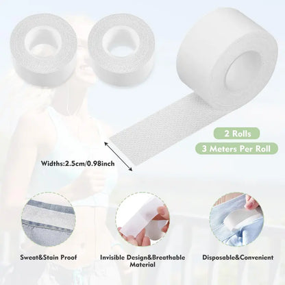 2 Rolls Sweat Pads Collar Protectors — Disposable Self-Adhesive Invisible Shirt Neck Liner Tape Against Sweat Stains for Men (1.18 Inch / 3M Per Roll)
