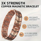 Men's Copper Magnetic Bracelet – Triple Row Super Magnet with Adjustable Size Tool