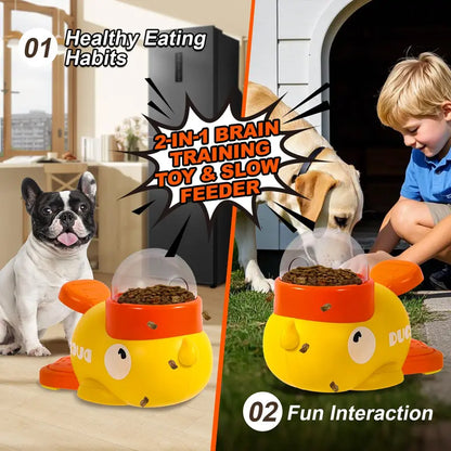 Little Yellow Duck 2-in-1 Interactive Pet Feeder — Smart Treat Dispenser & Slow Feeder Food Puzzle Toy for Dogs & Cats