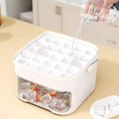 Press Type Ice Cube Mold, Large Capacity Ice Storage Box with Lid, Multi-Layer Ice Tray Container, Integrated Ice Making for Home